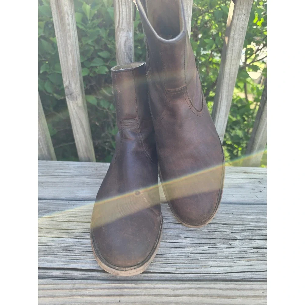 Frye Campus Inside‎ Zip Brown Leather Boots Mens 11.5 D 3487105 Distressed Ankle